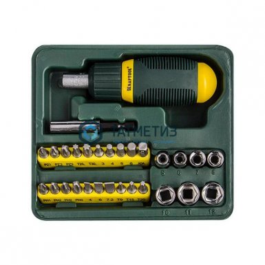 Набор отвертка реверсивная с битами и торцевыми головками, 29 предметов KRAFTOOL -  магазин крепежа «ТАТМЕТИЗ»