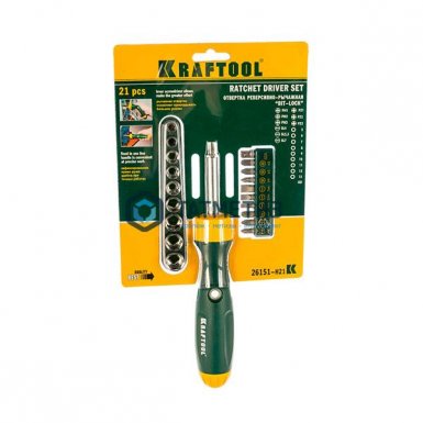 Набор отвертка реверсивно-рычажная с битами и торцовыми головками, 21 предмет KRAFTOOL "BIT-LOCK" -  магазин крепежа «ТАТМЕТИЗ»