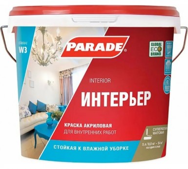 Краска акриловая Parade W3 влагостойкая  БЕЛАЯ  матовая 5 л./72 -  магазин «ТАТМЕТИЗ»