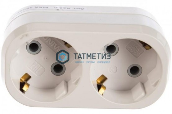 Тройник на 2 гнезда с заземлением 16А Универсал | «ТАТМЕТИЗ» Тройник на 2 гнезда с заземлением 16А Универсал - магазин крепежа «ТАТМЕТИЗ»